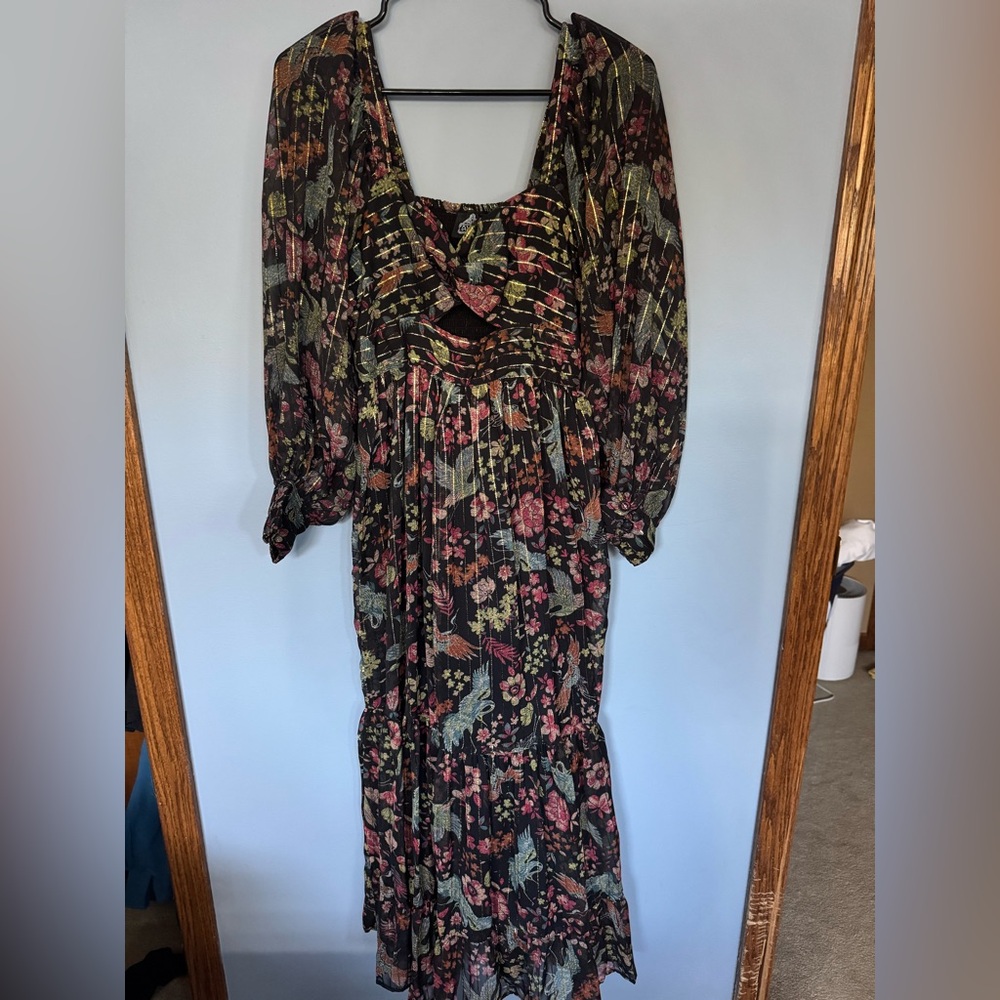 Angie Black and Pink Floral Long Sleeve Dress